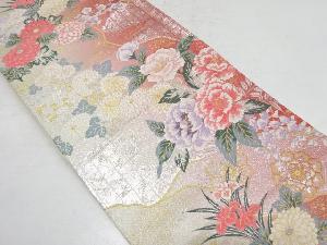 道長取りに草花模様織り出し暈し袋帯